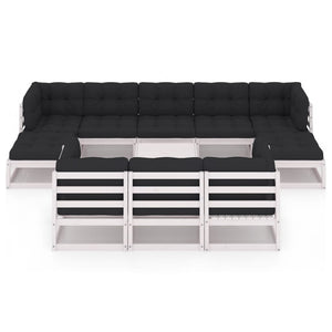 11-tlg. Garten-Lounge-Set mit Kissen Weiß Kiefer Massivholz