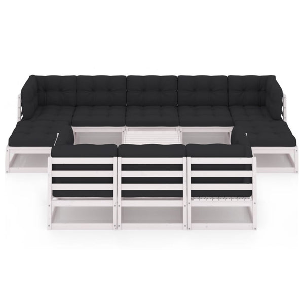 11-tlg. Garten-Lounge-Set mit Kissen Weiß Kiefer Massivholz