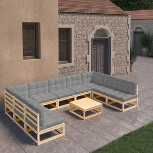 vidaXL 10-piece Garden Lounge Set with Cushions Solid Pine Wood