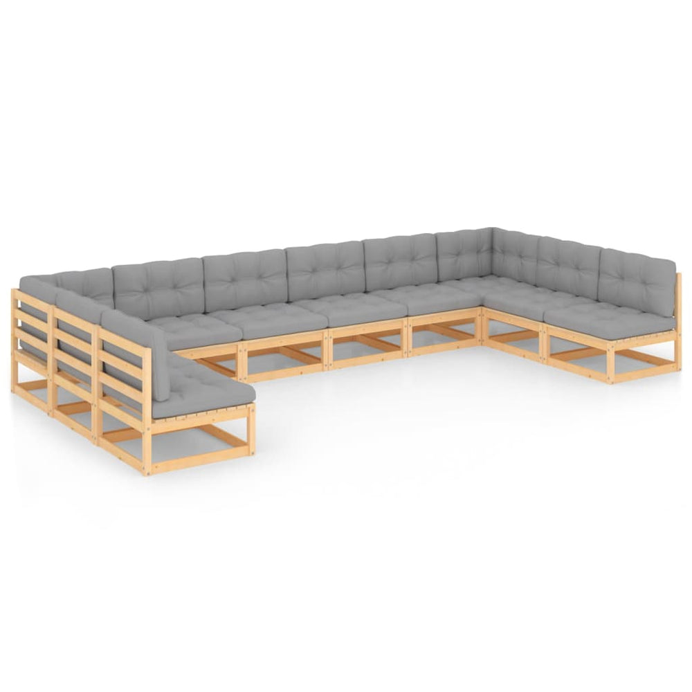vidaXL 10-piece Garden Lounge Set with Cushions Solid Pine Wood