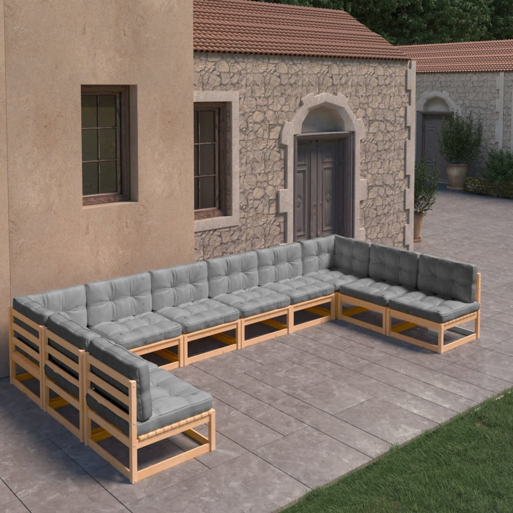vidaXL 10-piece Garden Lounge Set with Cushions Solid Pine Wood