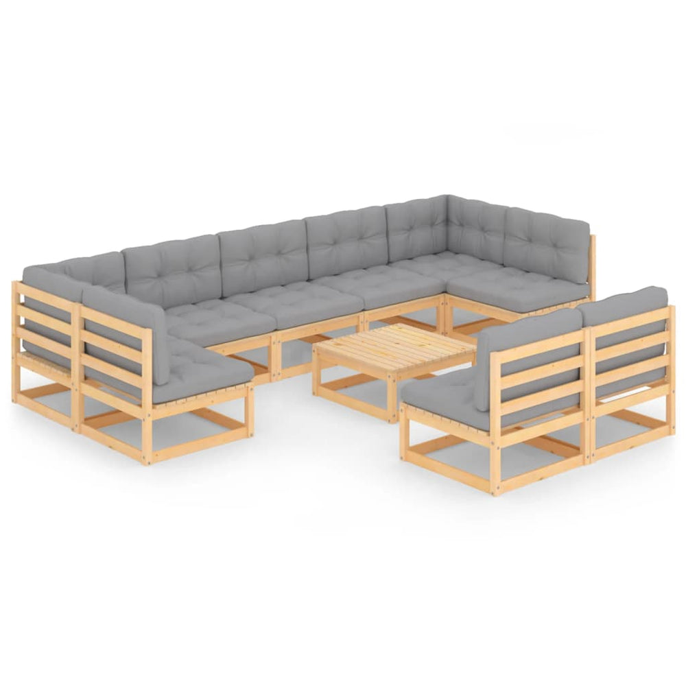 vidaXL 10-piece Garden Lounge Set with Cushions Solid Pine Wood