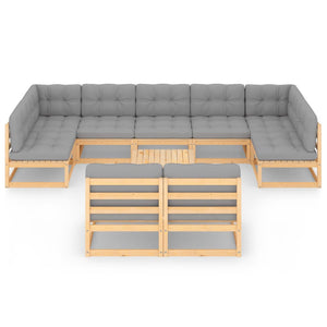 vidaXL 10-piece Garden Lounge Set with Cushions Solid Pine Wood