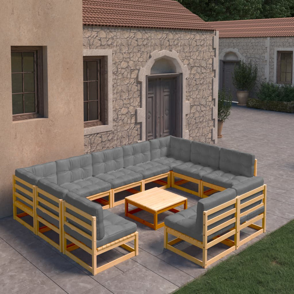 vidaXL 10-piece Garden Lounge Set with Cushions Solid Pine Wood