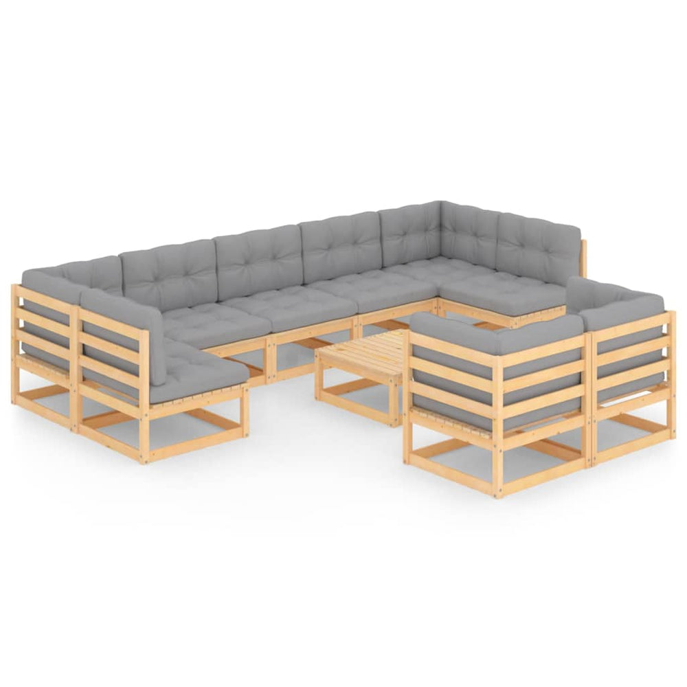 vidaXL 10-piece Garden Lounge Set with Cushions Solid Pine Wood