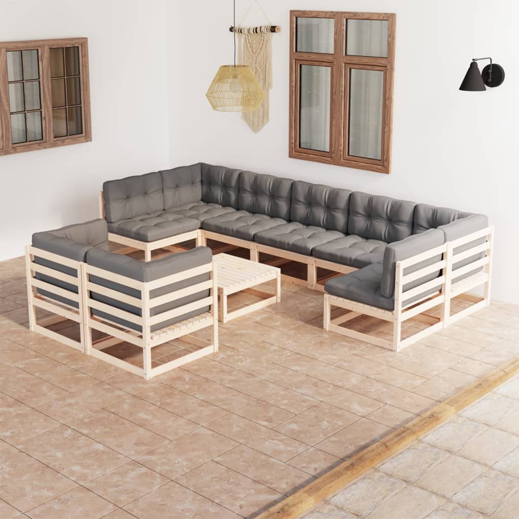 vidaXL 10-piece Garden Lounge Set with Cushions Solid Pine Wood