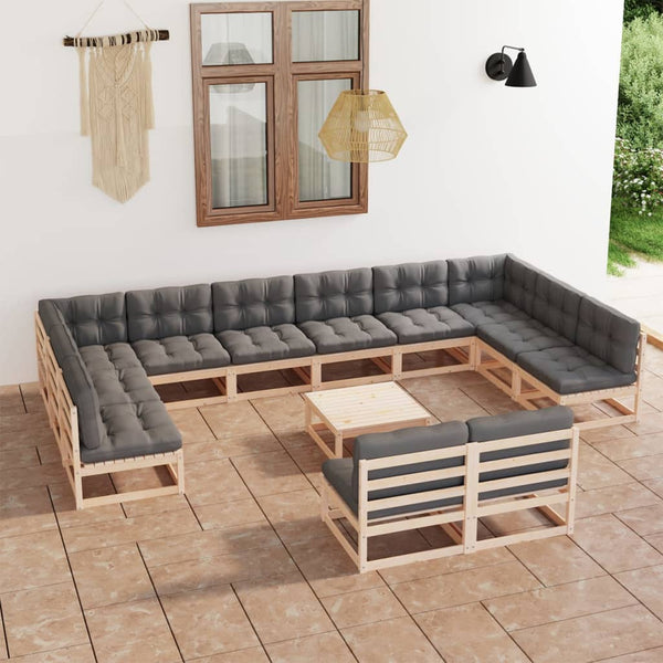 vidaXL 13-Piece Garden Lounge Set with Cushions Solid Pine Wood