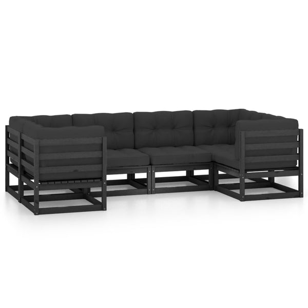 vidaXL 6-piece Garden Lounge Set with Cushions Black Solid Pine Wood