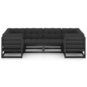 vidaXL 6-piece Garden Lounge Set with Cushions Black Solid Pine Wood