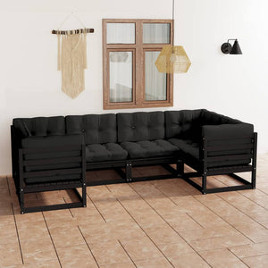vidaXL 6-piece Garden Lounge Set with Cushions Black Solid Pine Wood