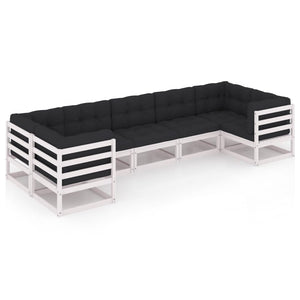 vidaXL 7-Piece Garden Lounge Set with Cushions White Solid Pinewood