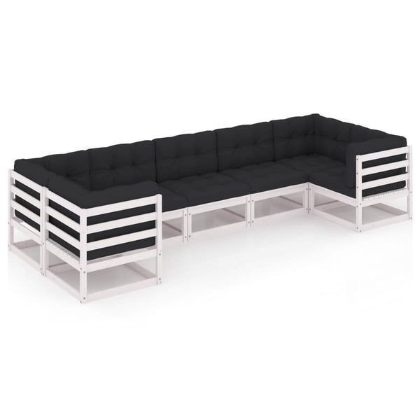vidaXL 7-Piece Garden Lounge Set with Cushions White Solid Pinewood