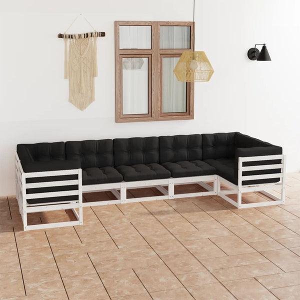 vidaXL 7-Piece Garden Lounge Set with Cushions White Solid Pinewood
