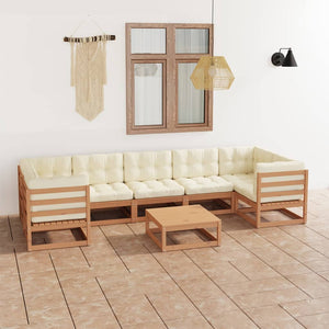 vidaXL 8-Piece Garden Lounge Set with Cushions Honey Brown Solid Pine Wood