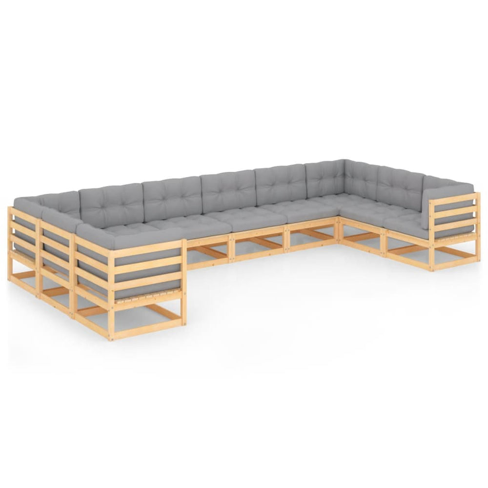 vidaXL 10-piece Garden Lounge Set with Cushions Solid Pine Wood