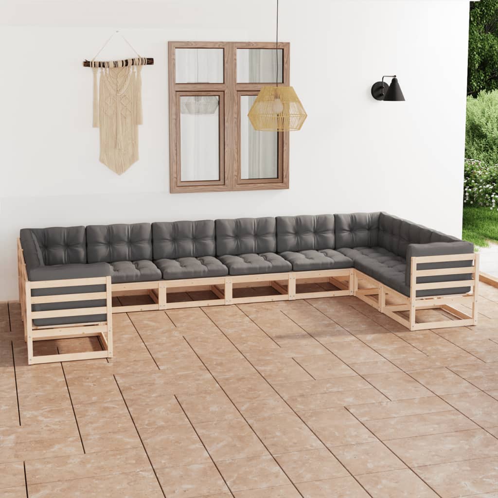 vidaXL 10-piece Garden Lounge Set with Cushions Solid Pine Wood
