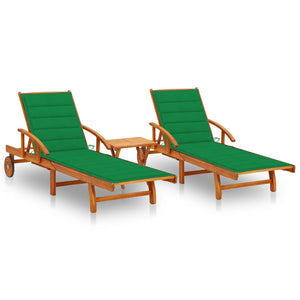 vidaXL Sun Loungers 2 pcs. with Table and Cushions Solid Acacia Wood