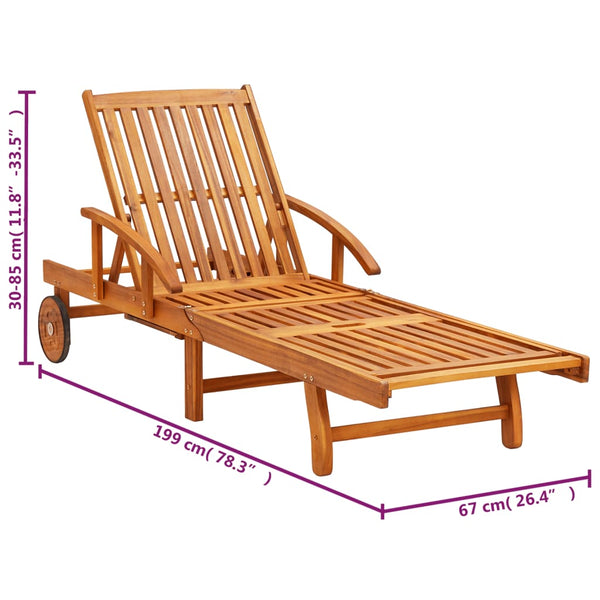 vidaXL Sun Loungers 2 pcs. with Table and Cushions Solid Acacia Wood