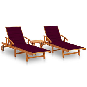 vidaXL Sun Loungers 2 pcs. with Table and Cushions Solid Acacia Wood