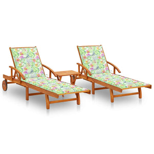 vidaXL Sun Loungers 2 pcs. with Table and Cushions Solid Acacia Wood
