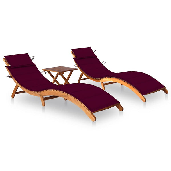 vidaXL Sun Loungers 2 pcs. with Table and Cushions Solid Acacia Wood