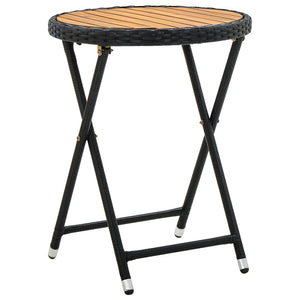 vidaXL Side Table Black 60 cm Poly Rattan and Solid Acacia Wood