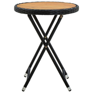 vidaXL Side Table Black 60 cm Poly Rattan and Solid Acacia Wood