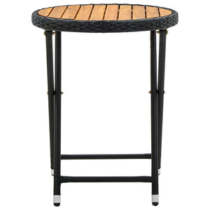 vidaXL Side Table Black 60 cm Poly Rattan and Solid Acacia Wood