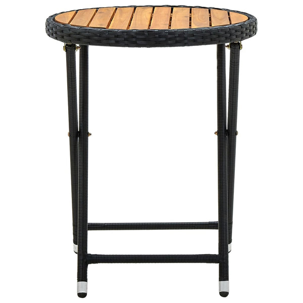 vidaXL Side Table Black 60 cm Poly Rattan and Solid Acacia Wood