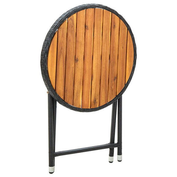 vidaXL Side Table Black 60 cm Poly Rattan and Solid Acacia Wood
