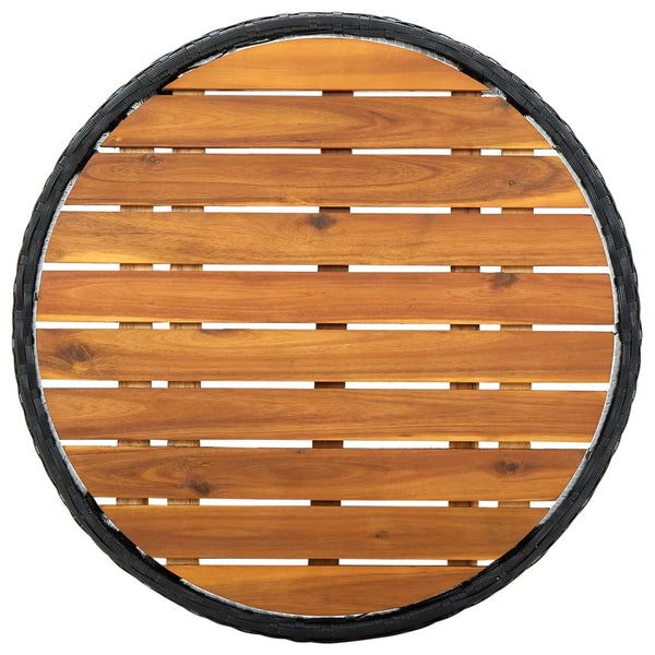 vidaXL Side Table Black 60 cm Poly Rattan and Solid Acacia Wood