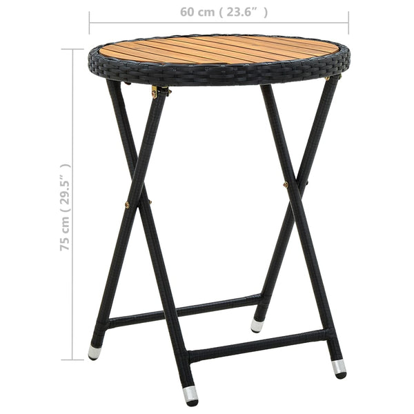 vidaXL Side Table Black 60 cm Poly Rattan and Solid Acacia Wood