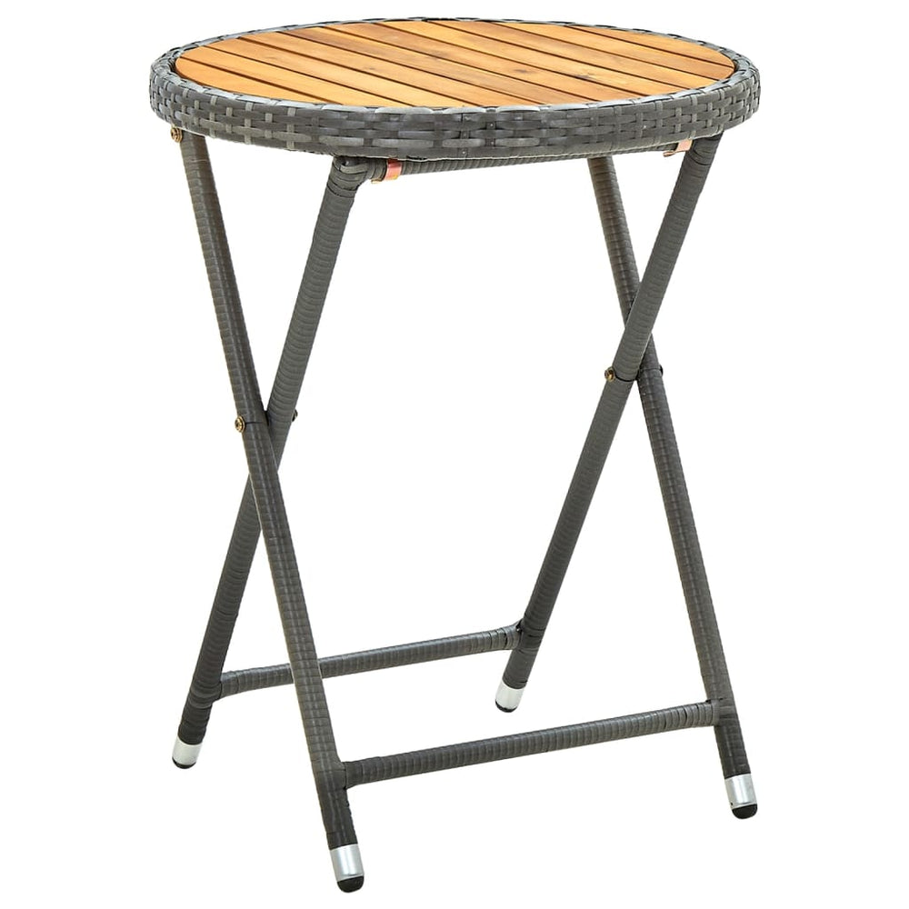 vidaXL Side Table Grey 60 cm Poly Rattan and Solid Acacia Wood