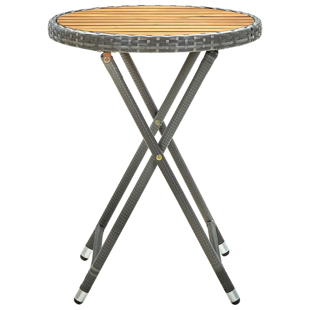 vidaXL Side Table Grey 60 cm Poly Rattan and Solid Acacia Wood
