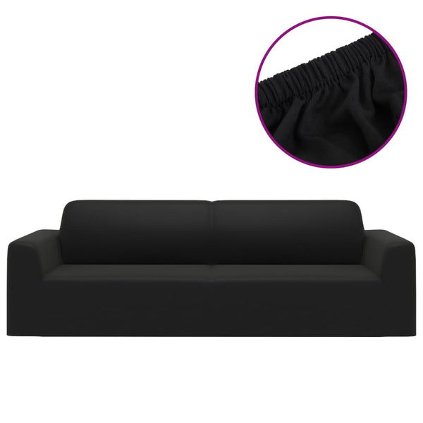 vidaXL Stretch Sofa Cover 3-Seater Black Polyester Jersey