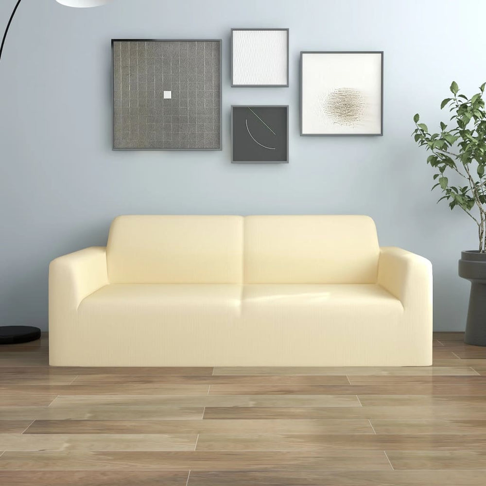 vidaXL Stretch Sofa Slipcover 2-Seater Cream Polyester Jersey