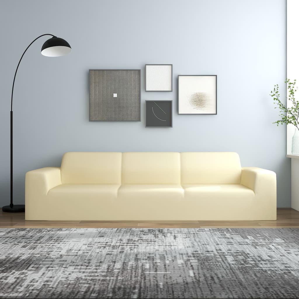 vidaXL Stretch Sofa Cover 4-Seater Cream Polyester Jersey