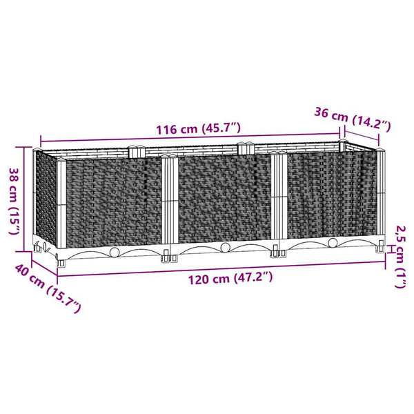 vidaXL Raised Garden Bed 120 x 40 x 38 cm Polypropylene
