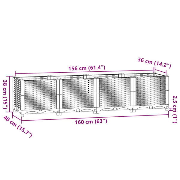 vidaXL Raised Garden Bed 160 x 40 x 38 cm Polypropylene