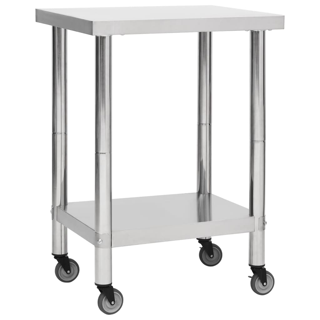 vidaXL Kitchen Workbench with Wheels 60x45x85 cm Stainless Steel