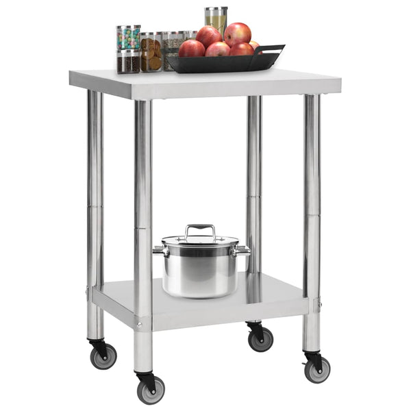 vidaXL Kitchen Workbench with Wheels 60x45x85 cm Stainless Steel