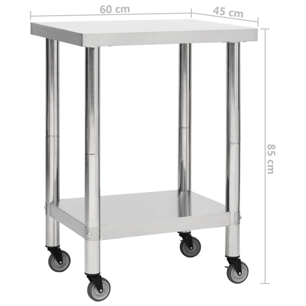 vidaXL Kitchen Workbench with Wheels 60x45x85 cm Stainless Steel