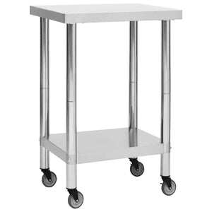 vidaXL Kitchen Prep Table with Casters 60x60x85 cm Stainless Steel