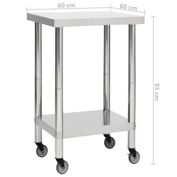vidaXL Kitchen Prep Table with Casters 60x60x85 cm Stainless Steel