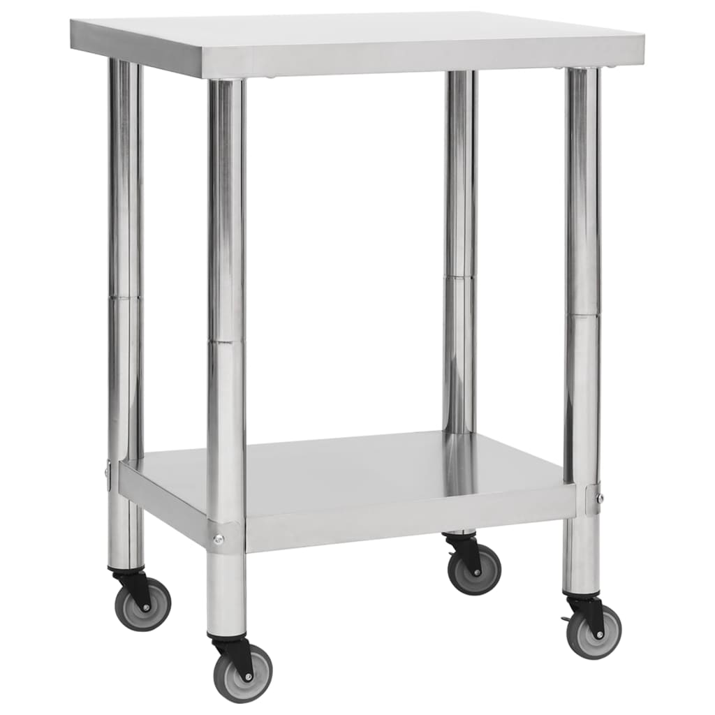 vidaXL Kitchen Prep Table with Wheels 80x45x85 cm Stainless Steel