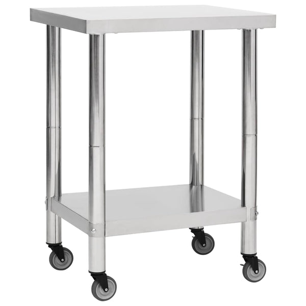 vidaXL Kitchen Prep Table with Wheels 80x45x85 cm Stainless Steel