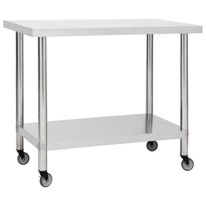 vidaXL Kitchen Prep & Work Table with Wheels 80x60x85 cm Stainless Steel