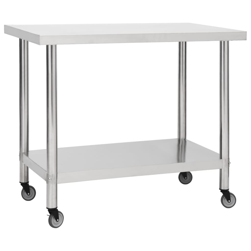 vidaXL Kitchen Prep & Work Table with Wheels 80x60x85 cm Stainless Steel