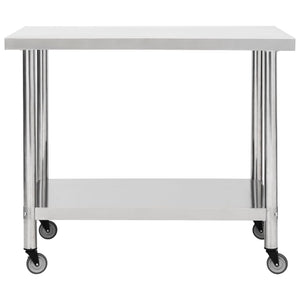 vidaXL Kitchen Prep & Work Table with Wheels 80x60x85 cm Stainless Steel