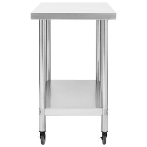 vidaXL Kitchen Work Table with Wheels 100x30x85 cm Stainless Steel